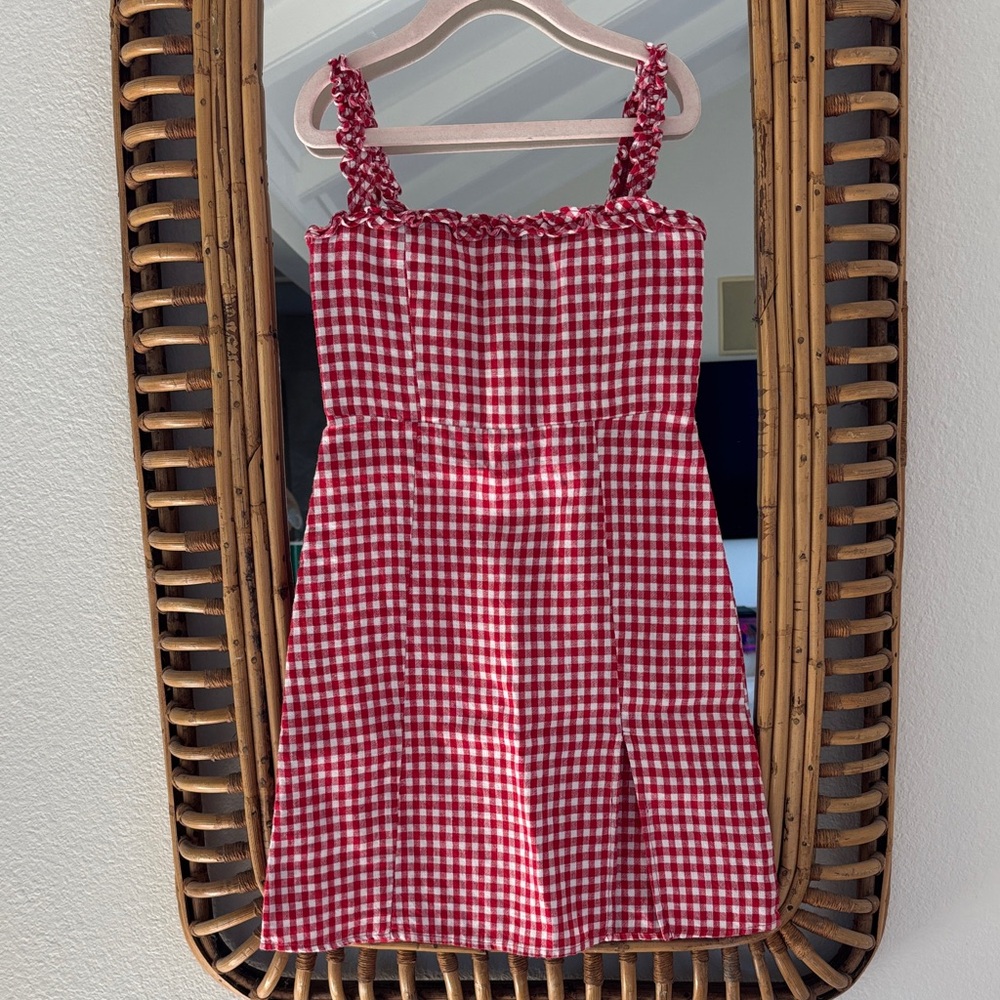 Reformation “lil ref” Gingham Girls 100% Linen Dress 5